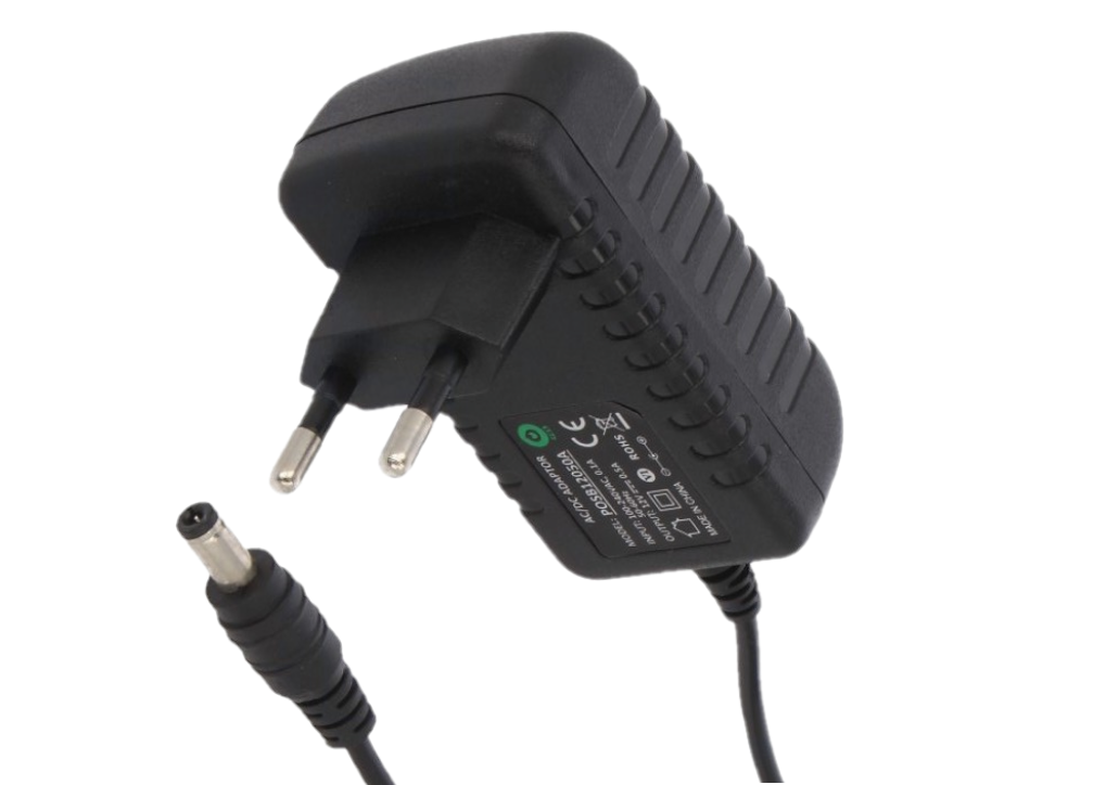 Zasilacz impulsowy 12V/0.5A/6W czarny, adapter horyzontalny, gniazdo AC:CEE7/16. wtyk DC:2.1/5.5(+)