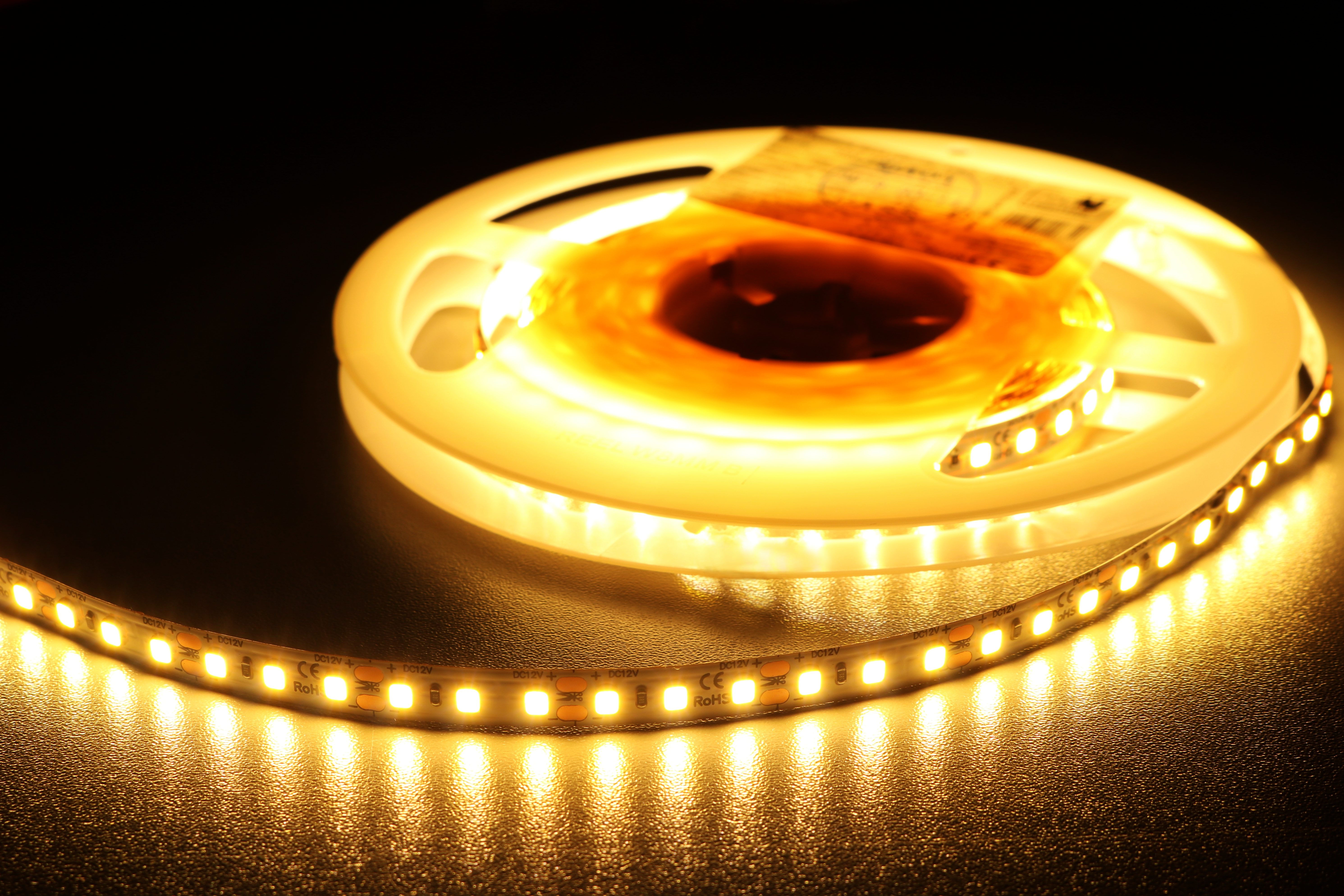 Professional LED strip 9.6W/m, 12V, 120LED 2835 warm white 3000K, 50m reel
