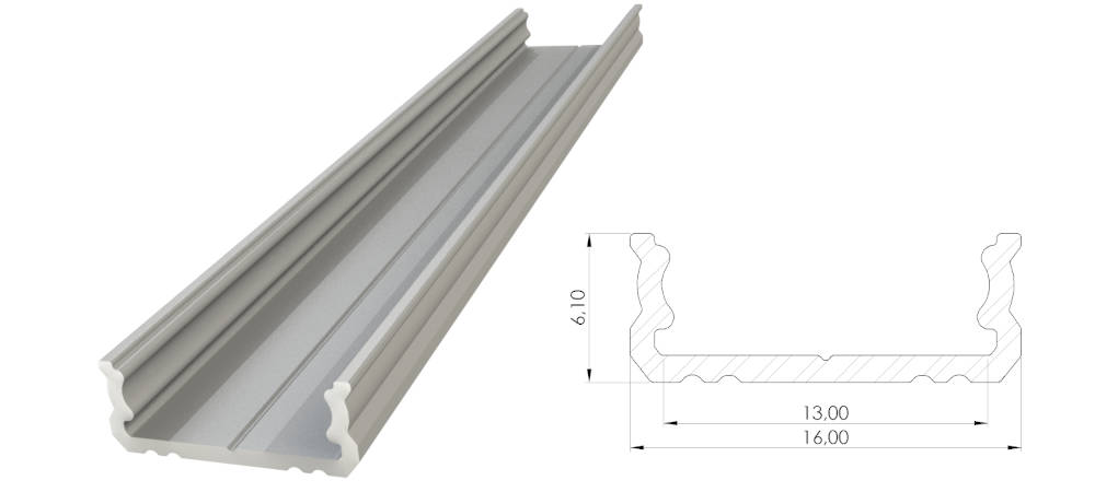 Nawierzchniowy profil ALU anoda srebrny 6x16mm 2010mm SURFACE anoda silver