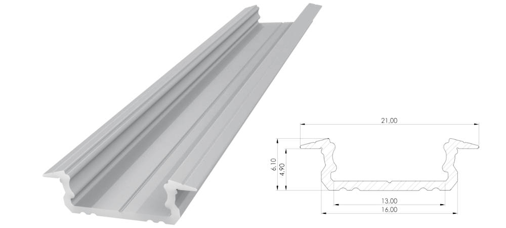 Wpuszczany profil ALU surowy 5x16mm 1000mm GROOVE raw alu