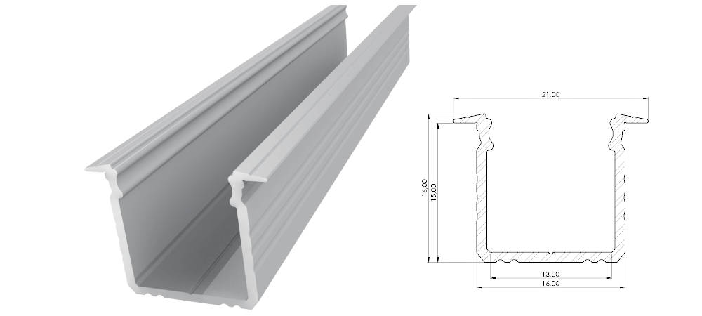 Wpuszczany profil ALU surowy 15x16mm 1000mm GROOVE raw alu
