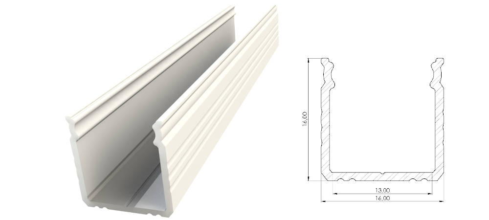 Nawierzchniowy profil ALU biały lakier 16x16mm 3030mm SURFACE white lacquer