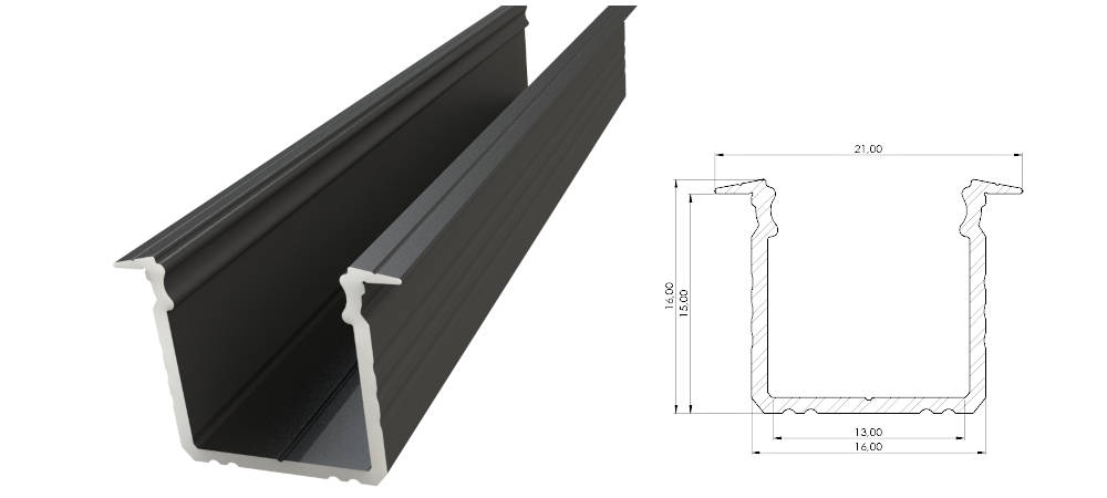 Wpuszczany profil ALU czarny lakier 15x16mm 2010mm GROOVE black lacquer
