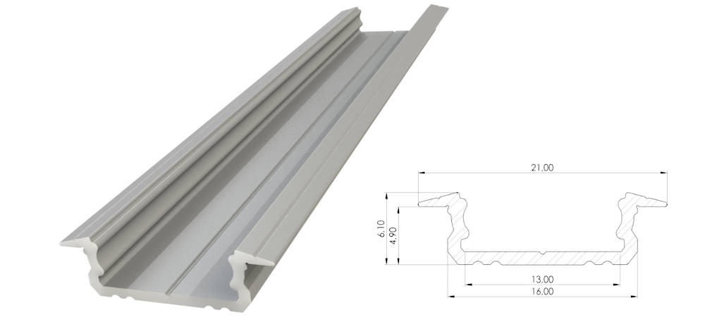 Wpuszczany profil ALU anoda srebrny 5x16mm 2010mm GROOVE silver anodized