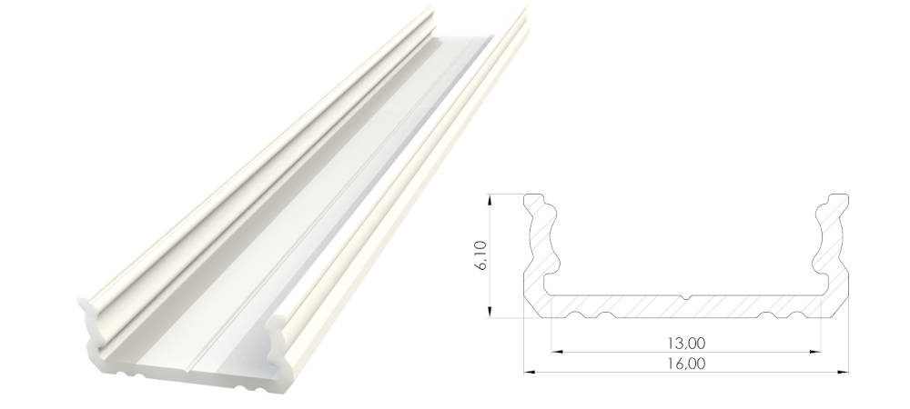 Nawierzchniowy profil ALU biały lakier 6x16mm 1000mm SURFACE white lacquer
