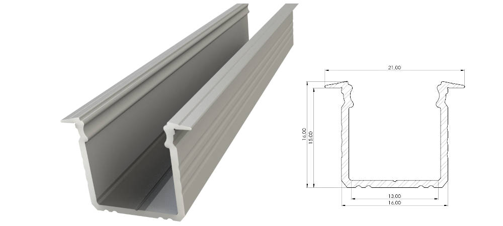 Wpuszczany profil ALU anoda srebrny 15x16mm 3030mm GROOVE anoda silver